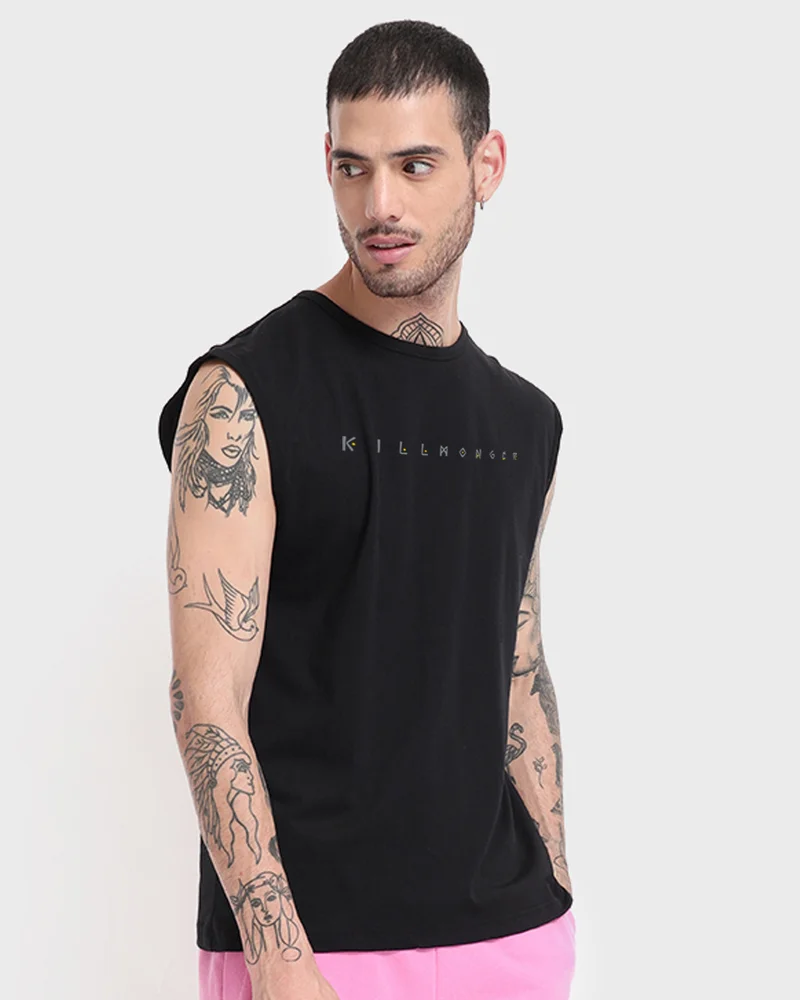 بيواكوف Men's Black Killmonger Graphic Printed Oversized Vest